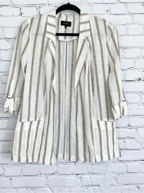 New 1. State Linen Blazer Striped Open Front Size 0